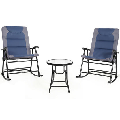 3-Piece Outdoor Folding Rocking Chair Table Set with Cushion