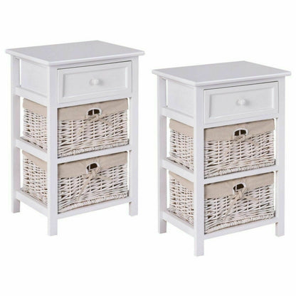 2 Pieces Wood Nightstand Set with 1 Drawer and 2 Baskets