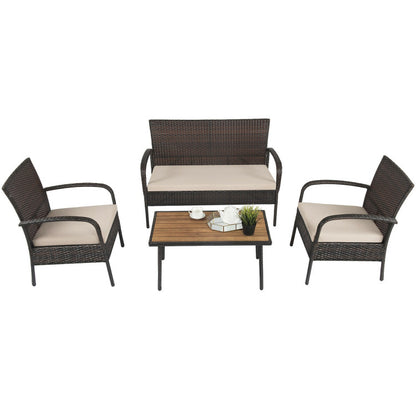 4 Pieces Patio Rattan Outdoor Conversation Set with Cushions