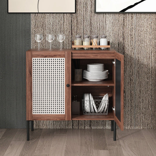 Kitchen Sideboard with 2 Rattan Doors and Adjustable Shelf