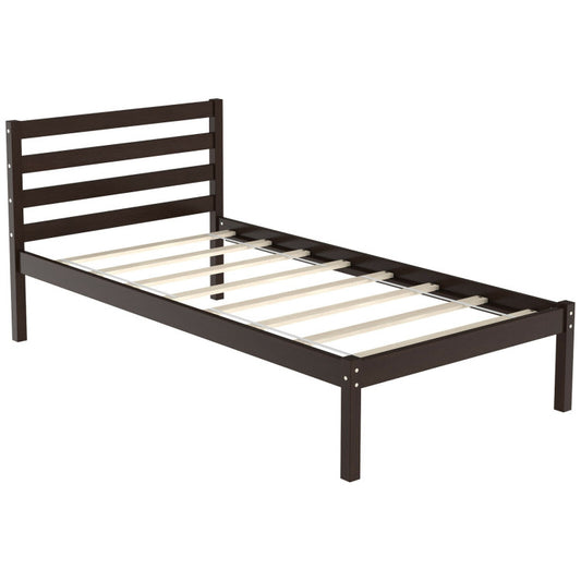Modern Bed Frame with Wooden Headboard and Plywood Slat Support