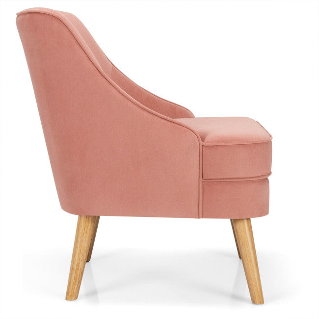 Velvet Upholstered Accent Chair with Rubber Wood Legs