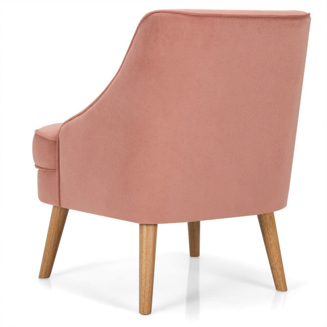 Velvet Upholstered Accent Chair with Rubber Wood Legs