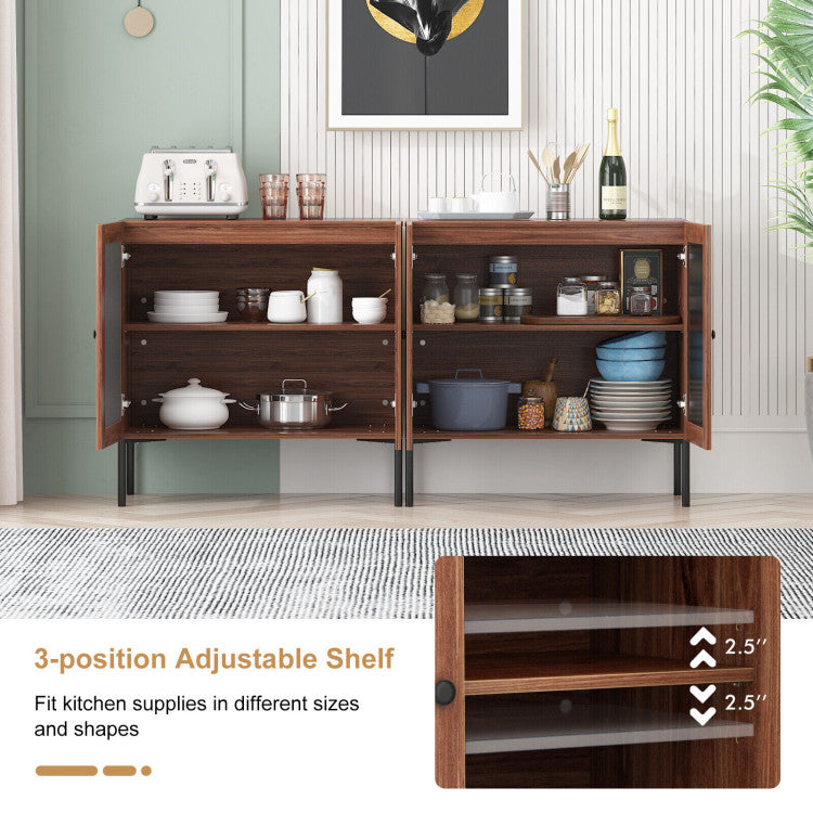 Kitchen Sideboard with 2 Rattan Doors and Adjustable Shelf