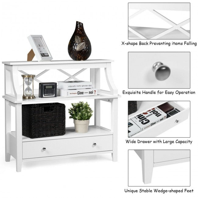 3-Tier Storage Rack End table Side Table with Slide Drawer