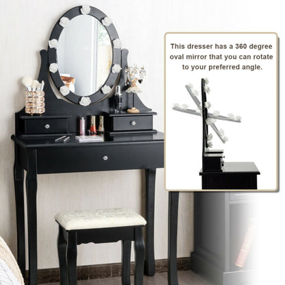 3 Drawers Lighted Mirror Vanity Dressing Table Stool Set