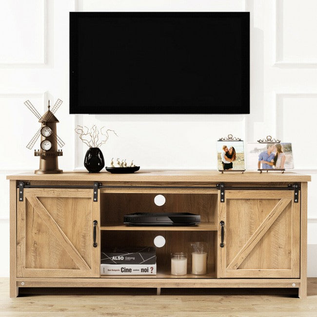 TV Stand Media Center Console Cabinet with Sliding Barn Door