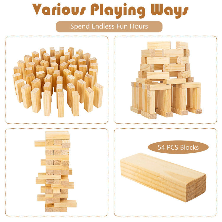 Costway 54 Pieces Tumbling Timber Toy with Carrying Bag