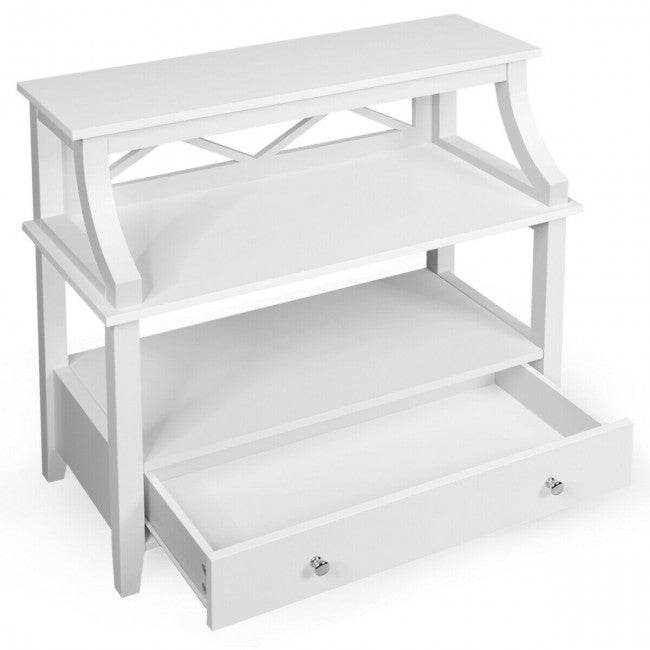 3-Tier Storage Rack End table Side Table with Slide Drawer