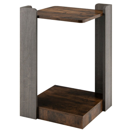 2-Tier Square End Table with Open Storage Shelf for Small Space
