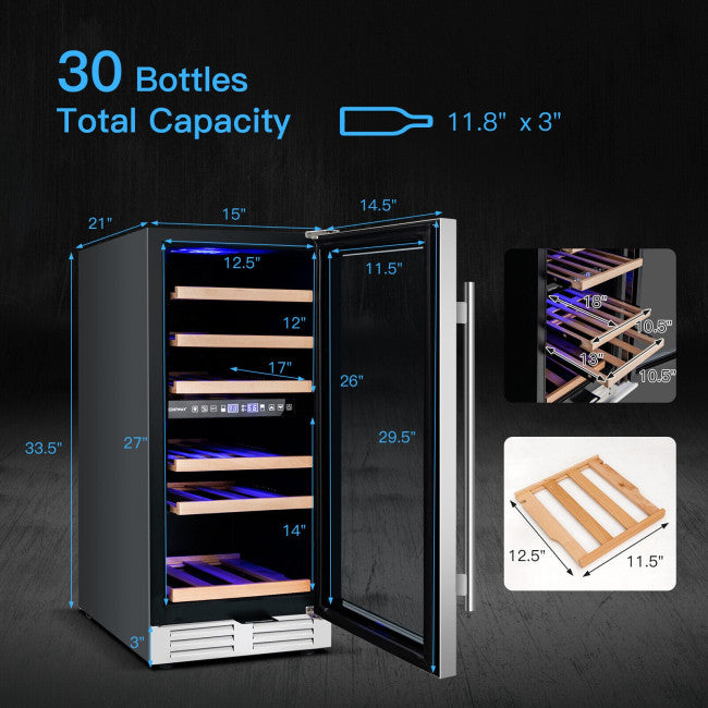 30-Bottle Freestanding Wine Cooler with Temp Memory and Dual Zones