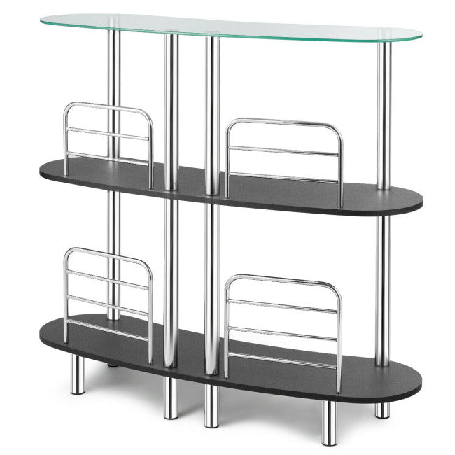 3-tier Bar Cabinets Table with Tempered Glass Top