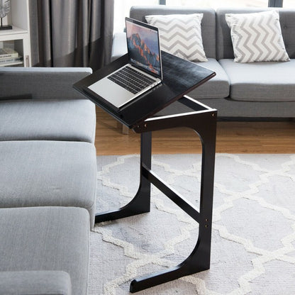 Adjustable C-Shape Couch End Table wth Tilting Top