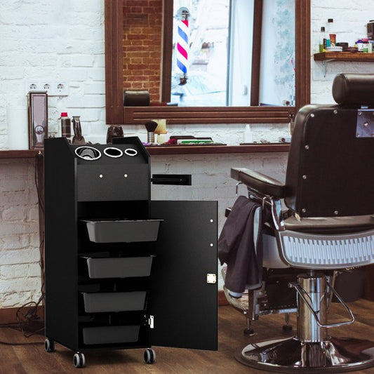 Black Salon Trolley Cart with 4 Storage Trays