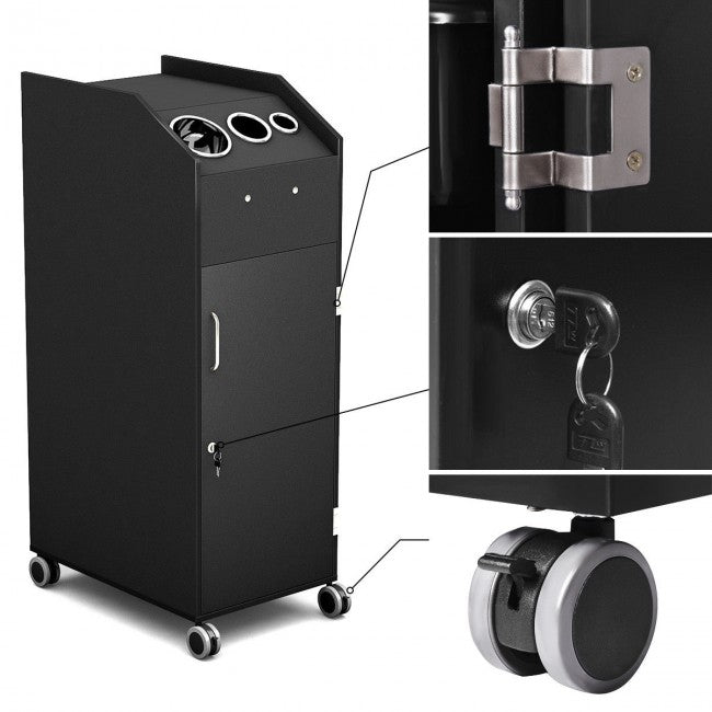 Black Salon Trolley Cart with 4 Storage Trays