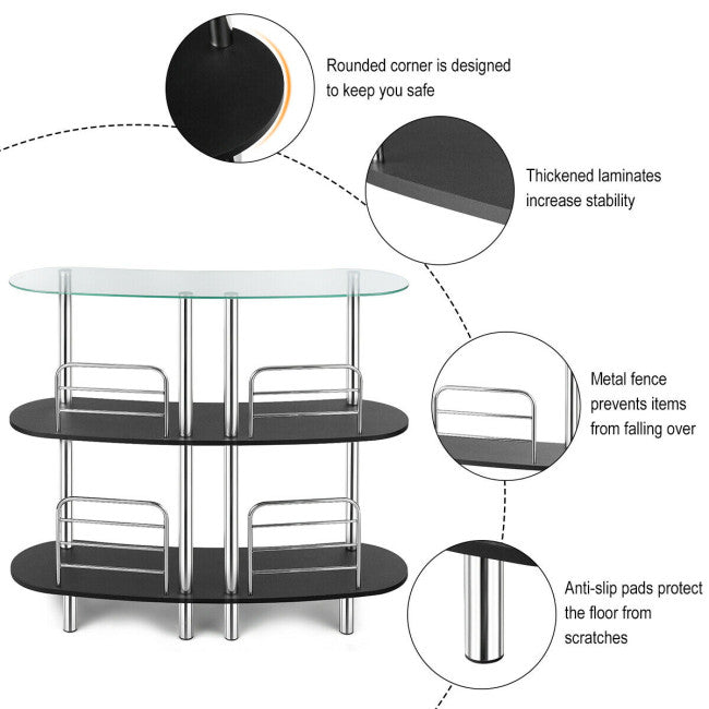 3-tier Bar Cabinets Table with Tempered Glass Top