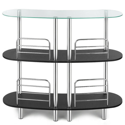 3-tier Bar Cabinets Table with Tempered Glass Top