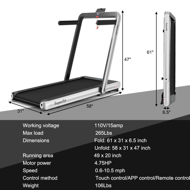 Costway 4.75HP 2 In 1 Folding Treadmill with Remote APP Control