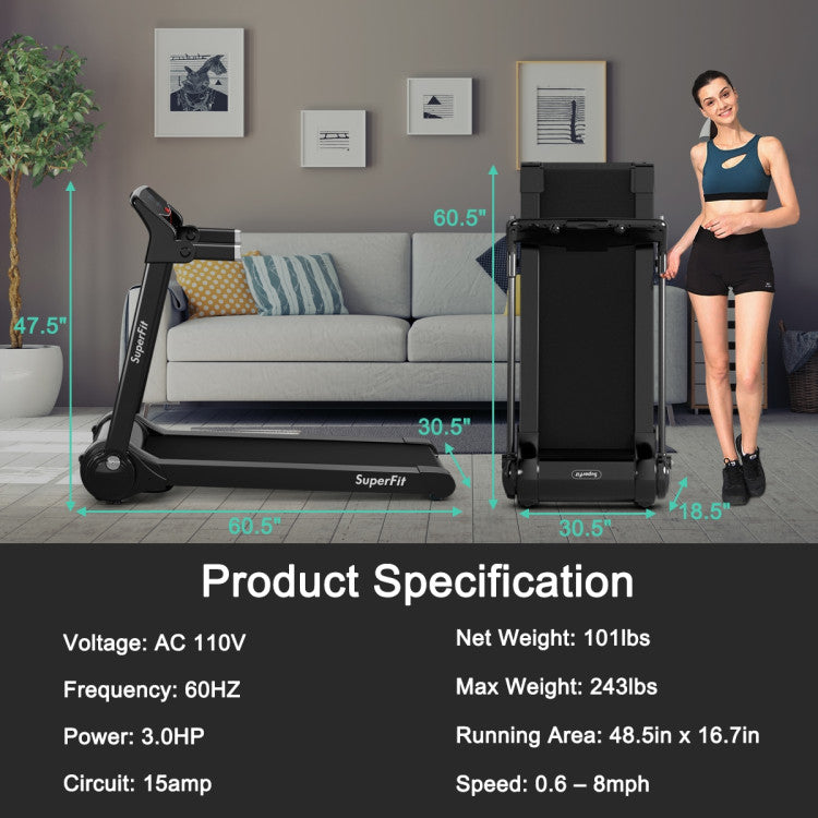 3HP Electric Folding Treadmill with Bluetooth Speaker