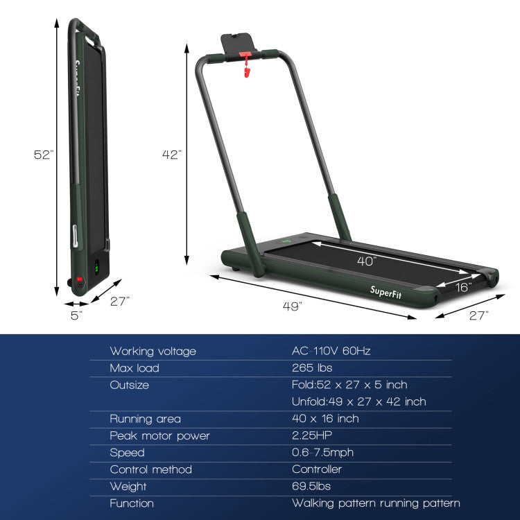 2.25 HP 2-in-1 Folding Treadmill with Remote Control and LED Display