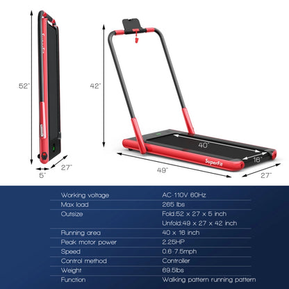 2.25 HP 2-in-1 Folding Treadmill with Remote Control and LED Display