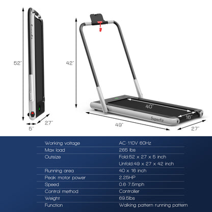 2.25 HP 2-in-1 Folding Treadmill with Remote Control and LED Display