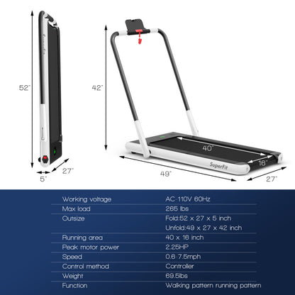 2.25 HP 2-in-1 Folding Treadmill with Remote Control and LED Display