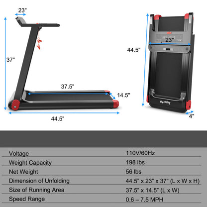 Costway 2.25 HP Electric Folding Treadmill with HD LED Display and APP Control Speaker