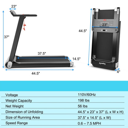 Costway 2.25 HP Electric Folding Treadmill with HD LED Display and APP Control Speaker