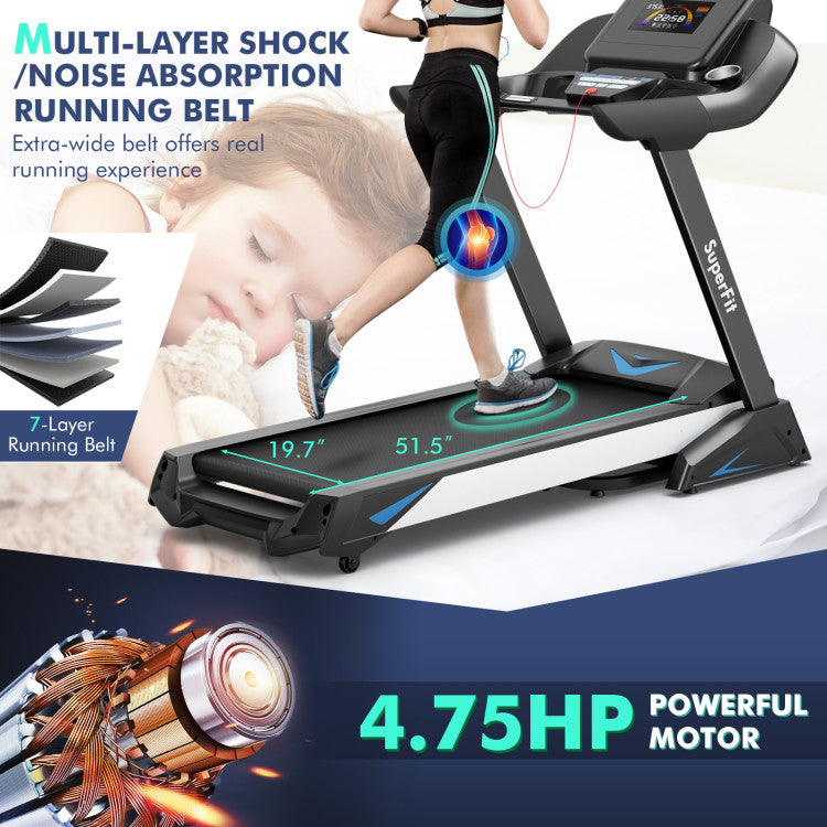 4.75 HP Treadmill with APP and Auto Incline for Home and Apartment