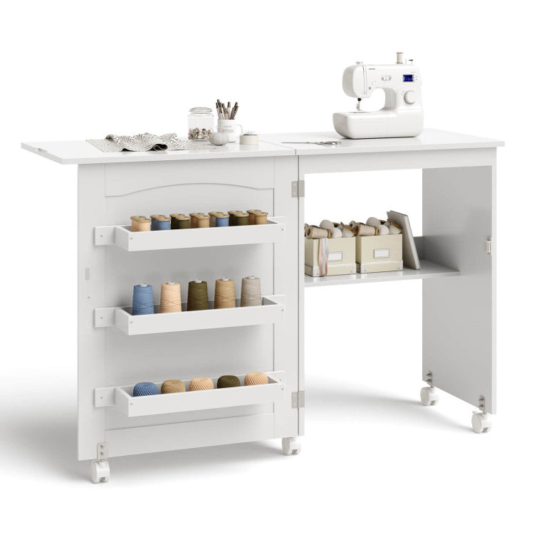 Foldable Sewing Craft Table Shelf Storage Cabinet 