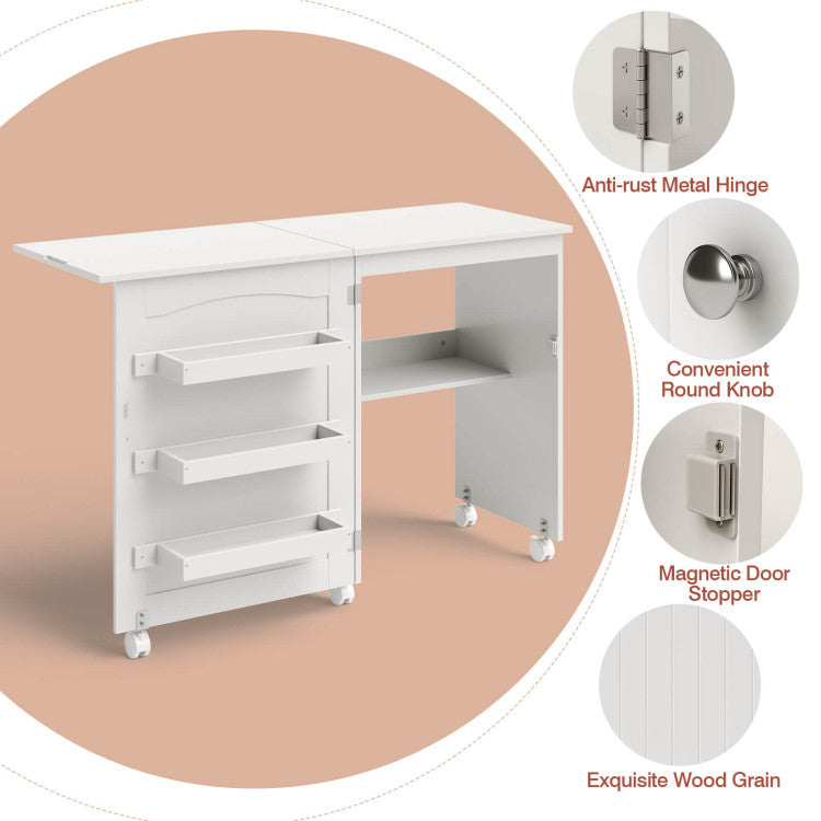 Foldable Sewing Craft Table Shelf Storage Cabinet 