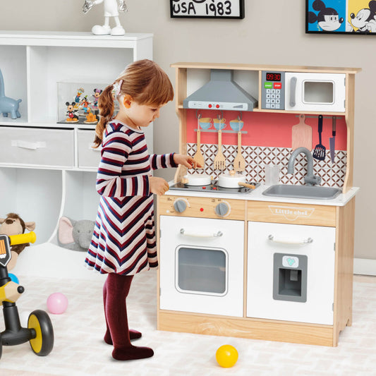 Multi-Functional Wooden Kids Kitchen Playset with Lights and Sounds