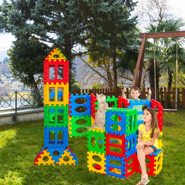 Costway 32 Pieces Big Waffle Block Set Kids Educational Stacking Building Toy