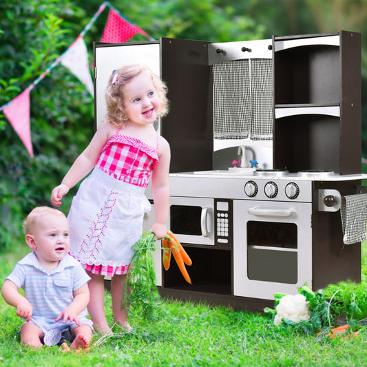 Costway Kids Wooden Modern Kitchen Cooking Pretend Play Set