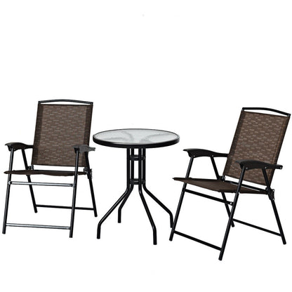 3-Piece Bistro Patio Garden Furniture Set of Round Table and Folding Chairs