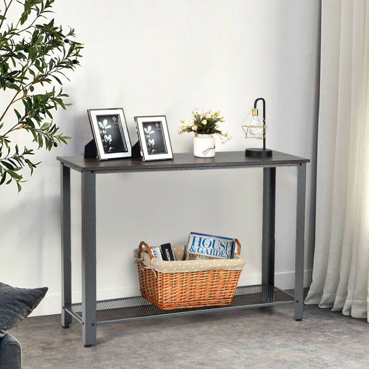 Wood Console Sofa Table with Adjustable Feet and Storage Shelf