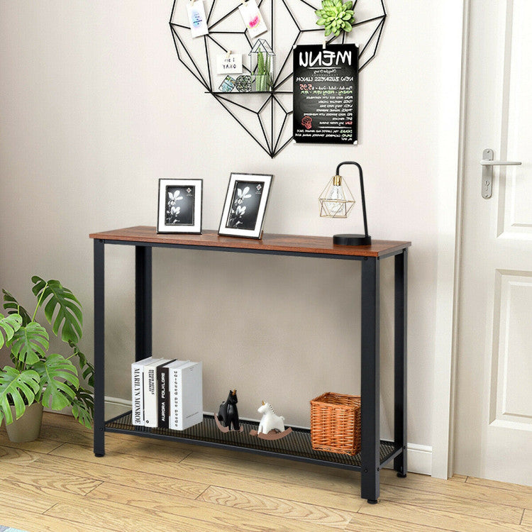 Wood Console Sofa Table with Adjustable Feet and Storage Shelf