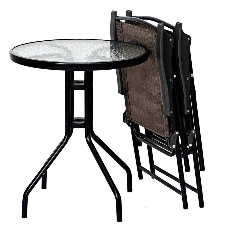 3-Piece Bistro Patio Garden Furniture Set of Round Table and Folding Chairs