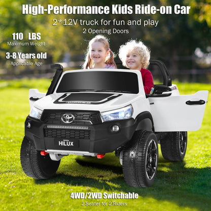 Costway 2*12V Licensed Toyota Hilux Ride On Truck Car 2-Seater 4WD with Remote