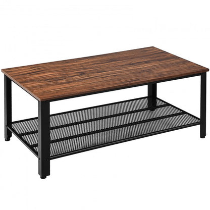 Metal Frame Wood Coffee Table Console Table with Storage Shelf