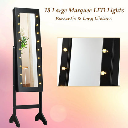 Mirrored Standing Jewelry Armoire Cabinet with LED Lights